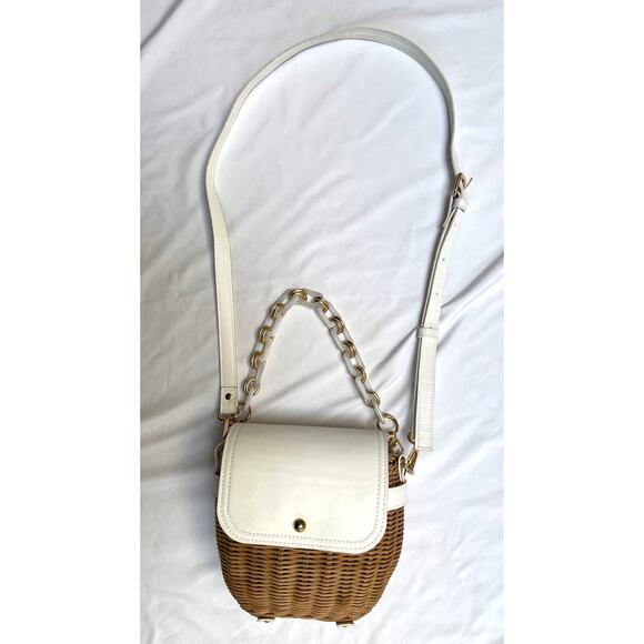 Tommy Bahama Small White Wicker Rattan Straw Crossbody Chain Hand Shoulder Bag - Picture 3 of 5